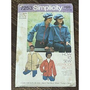 Simplicity 7253 Pattern Vintage 1970s Misses Men's Jacket & Cap Size L UNCUT